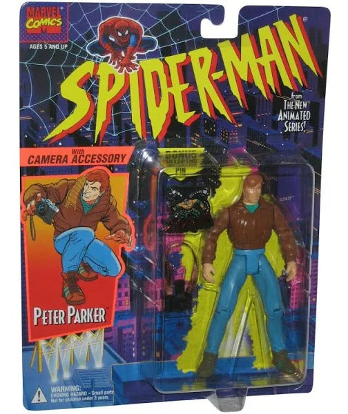 1994 Peter Parker with Camera Accessory Spider-Man Animated Series ToyBiz Figure